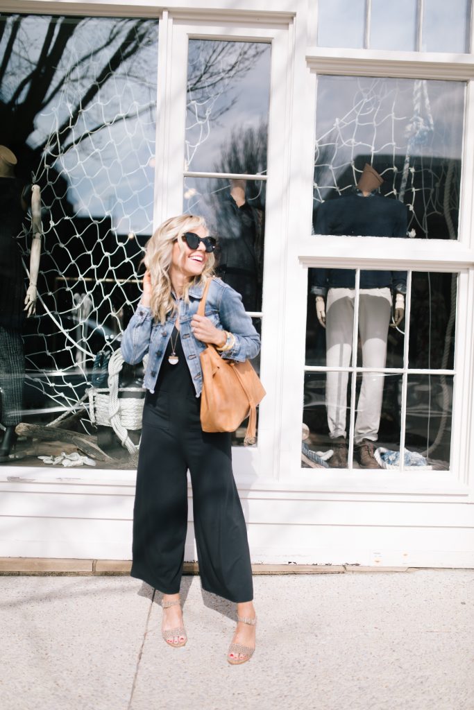 Top 10 of 2019 favorites + best sellers by popular life and style blog, Hello Happiness: image of a woman wearing an Able denim jacket.