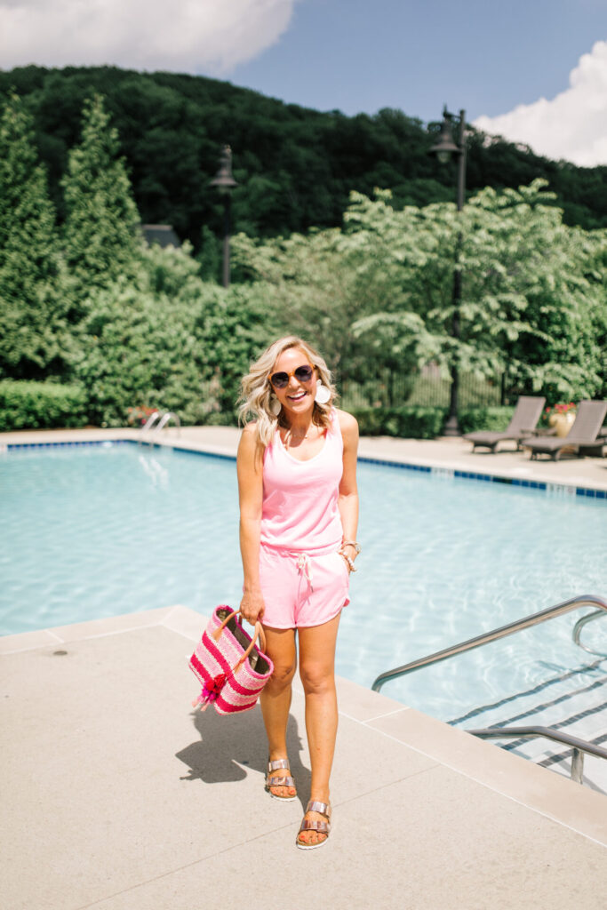 Independence Day Deals by popular Nashville life and style blog, Hello Happiness: image of Natasha Stoneking wearing a Evereve Powder Romper. 