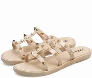 Top Amazon Products by popular Nashville life and style blog, Hello Happiness: image of a pair of Amazon Joy & Lemon Womens Strappy Open Toe Mules Rivets Studs Sandal Flats.