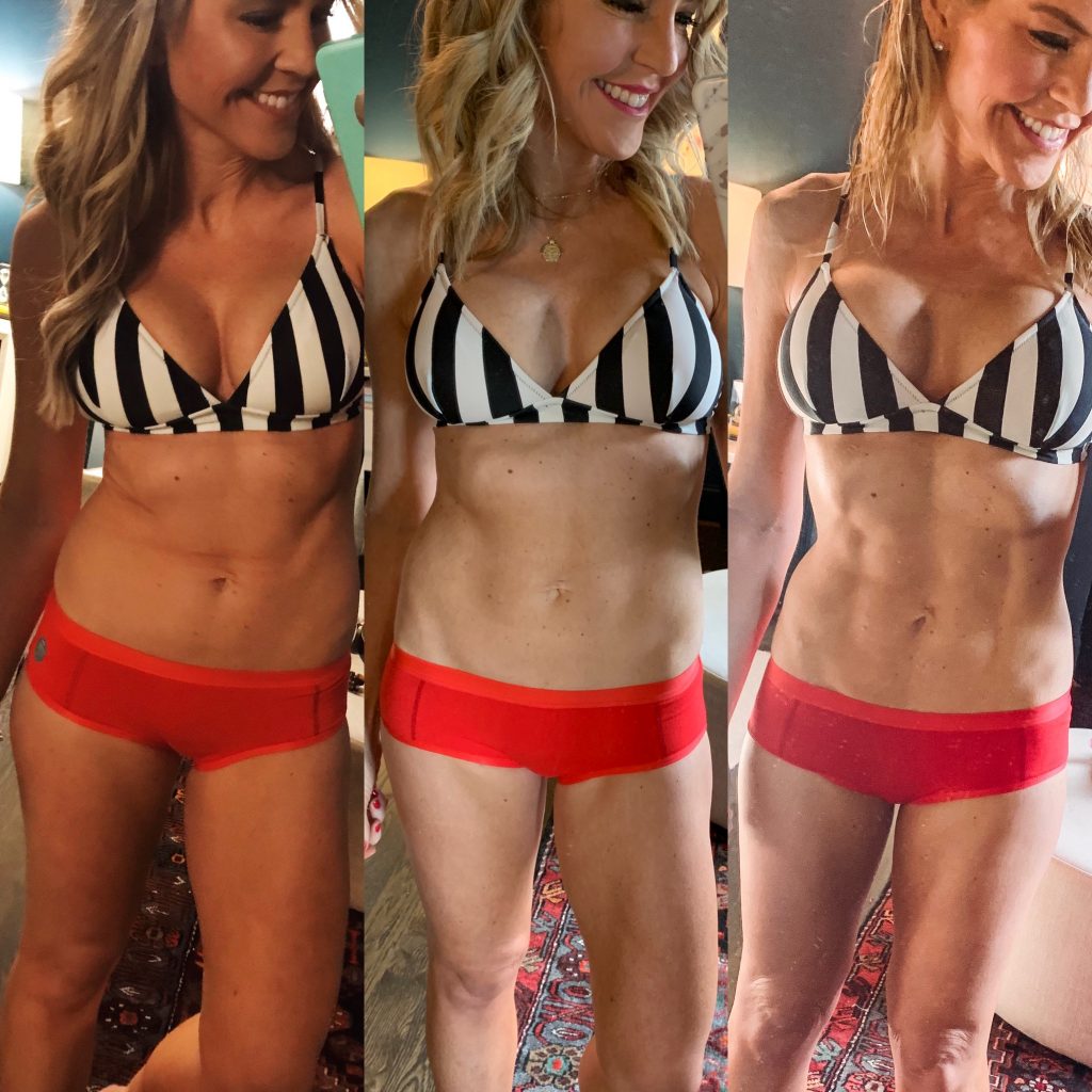 The Faster Way to Fat Loss... 2020 Style by popular life and style blog, Hello Happiness: image of woman wearing a black and white striped top and red bottom bikini. 