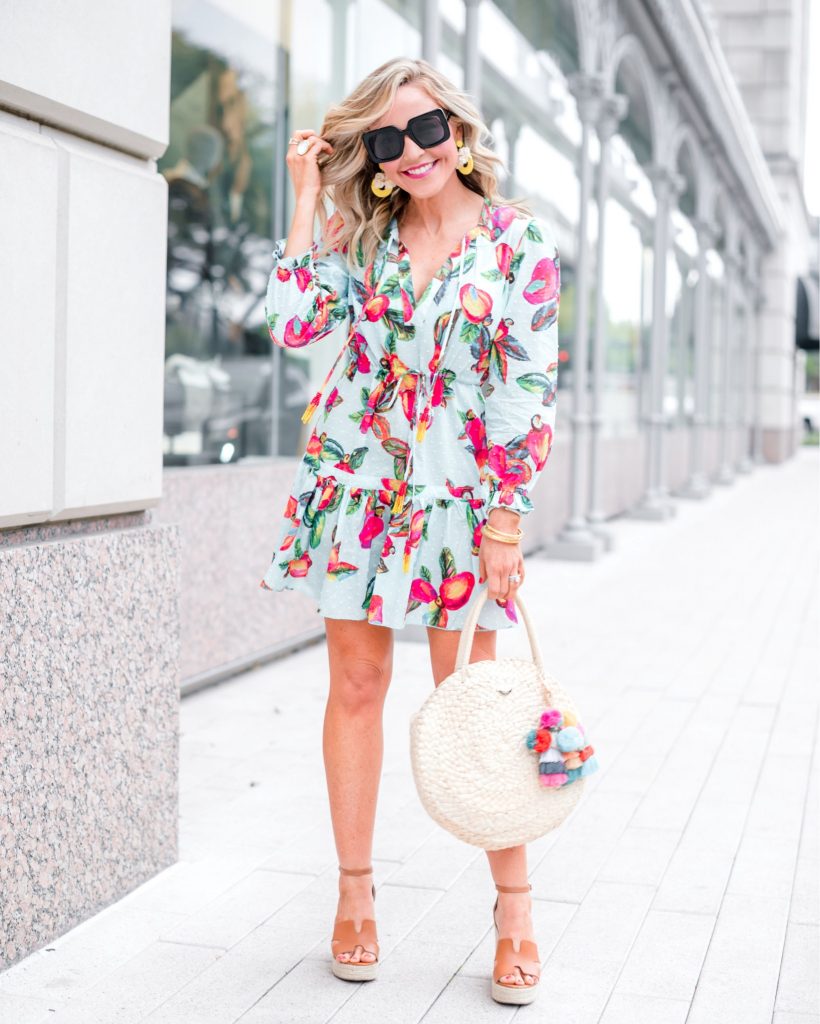 Shopbop Sale featured by top US fashion blog Hello! Happiness; Image of a woman wearing Sirena Wedge Espadrilles and Farm Rio Cashew Dress.