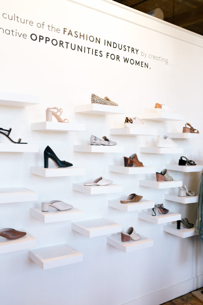 Able Clothing by popular Nashville fashion blog, Hello Happiness: image of a Able shoe display. 