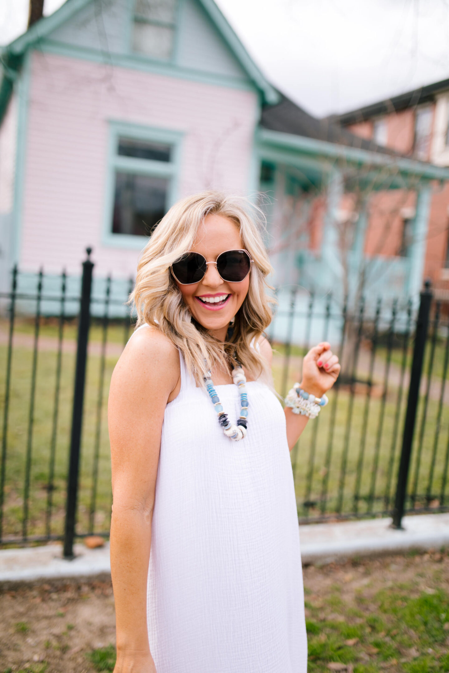 Memorial Day Sales by popular Nashville life and style blog, Hello Happiness: image of Natasha Stoneking wearing a Accessory Concierge Dream On Necklace and Ready or Not bracelet. 