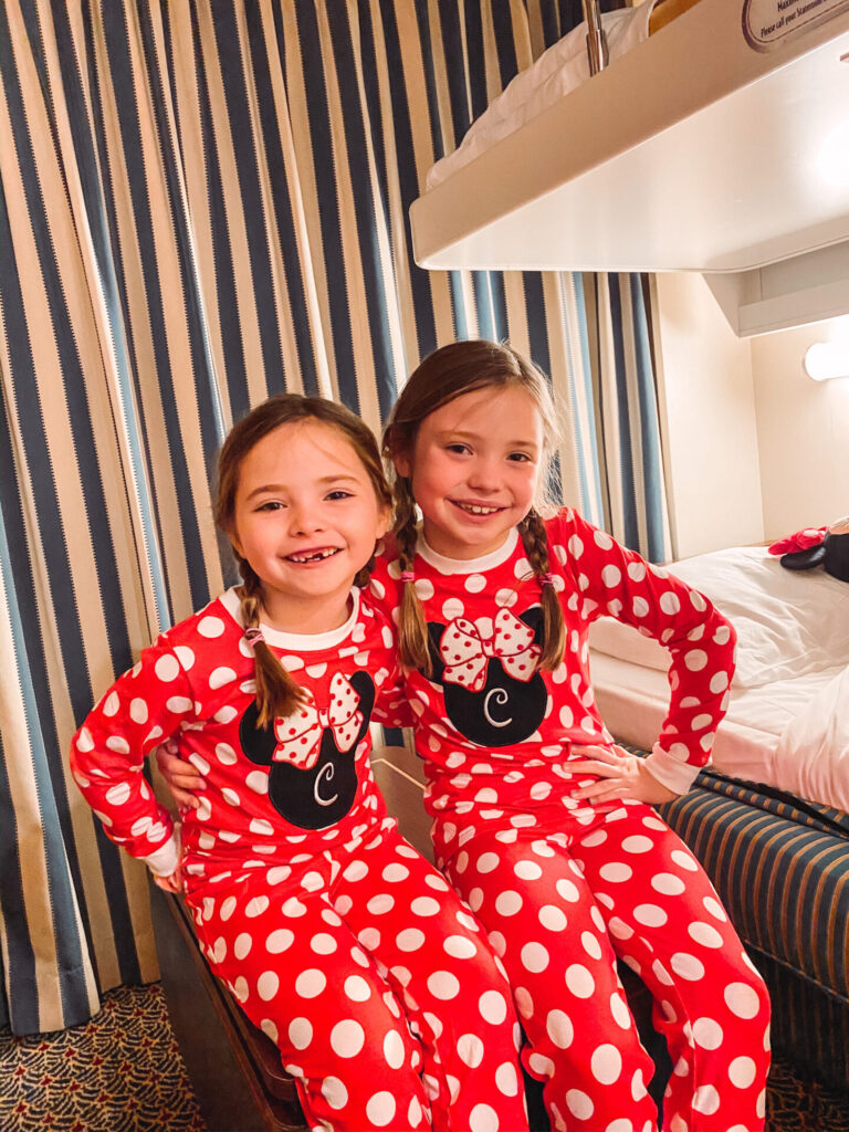 Disney Creators Celebration by popular Nashville lifestyle blog, Hello Happiness: image of two girls wearing matching Minnie polka dot pajama sets. 