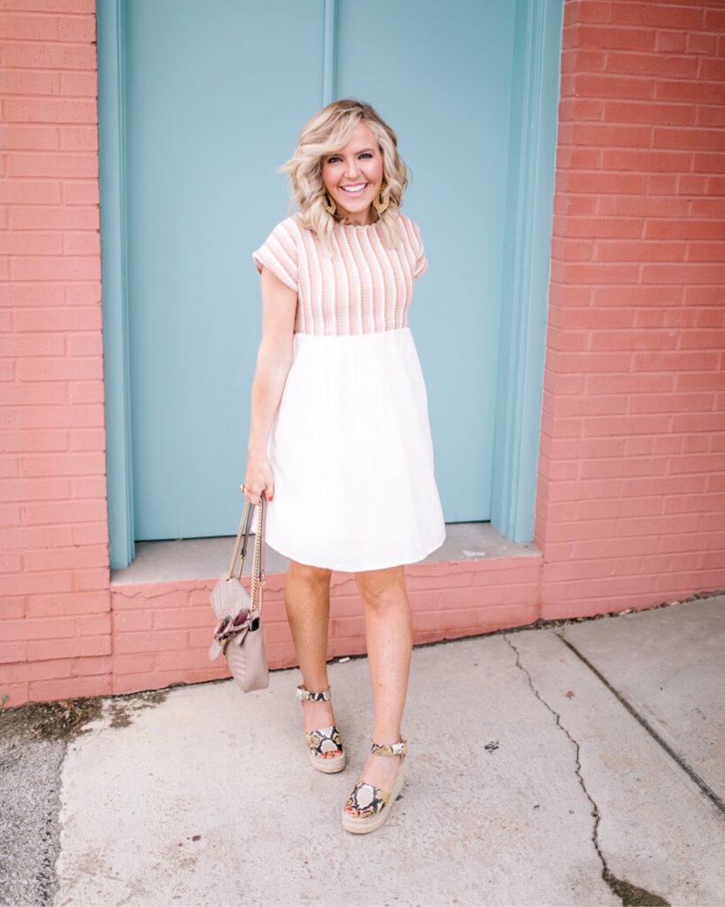 Memorial Day Sales by popular Nashville fashion blog, Hello Happiness: image of a woman wearing a Marc Fisher Alida Wedge Sandal. 