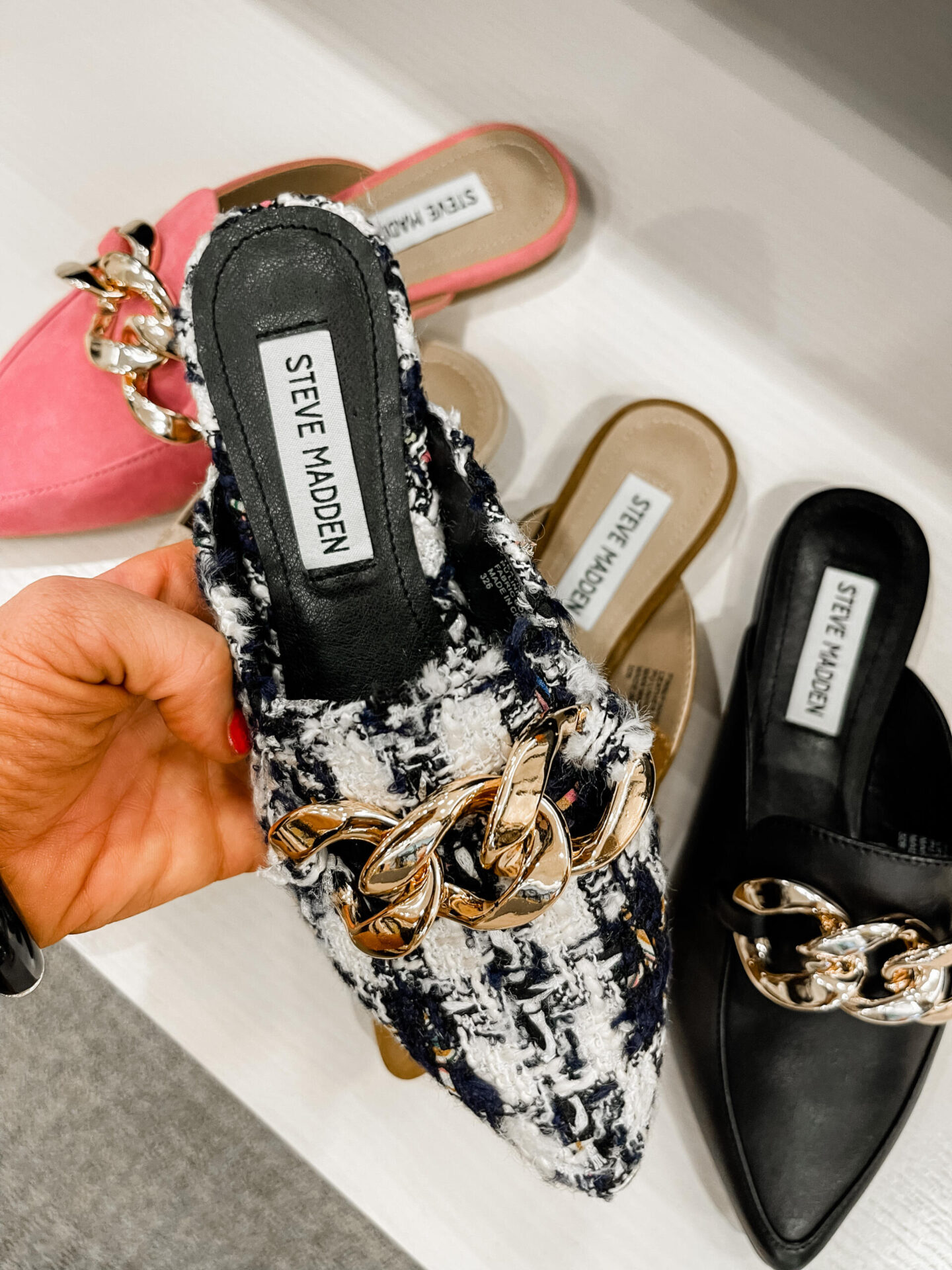 Nordstrom Anniversary Sale by popular Nashville fashion blog, Hello Happiness: image of Nordstrom Steve Madden The Finn Chain Mule. 