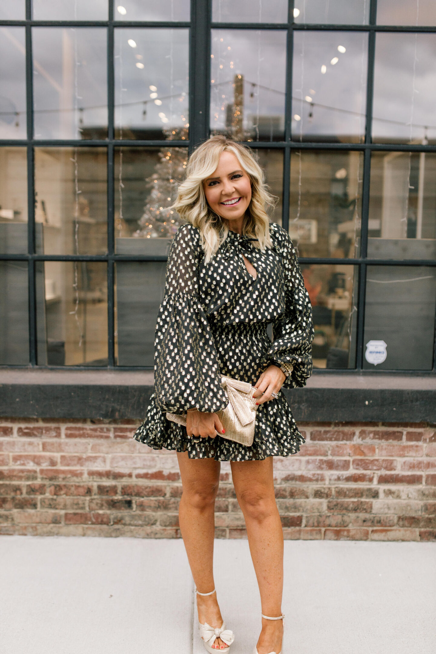 sparkle + shine new years eve outfit ideas featured by top US mom fashion blogger, Hello Happiness.
