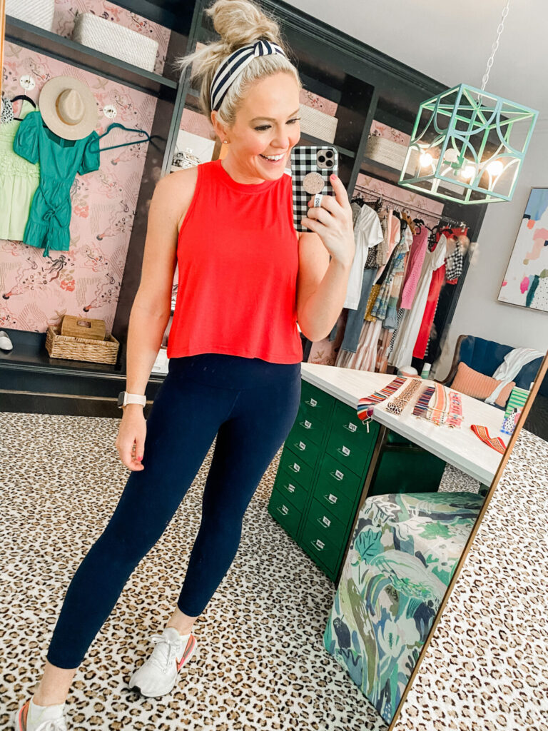Amazon Favorites by popular Nashville life and style blog, Hello Happiness: image of a woman wearing a Amazon crop muscle tank. 