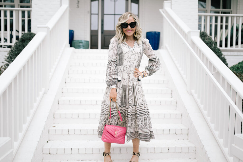Independence Day Deals by popular Nashville life and style blog, Hello Happiness: image of Natasha Stoneking wearing a Anthropologie Talulha Tiered Midi dress. 