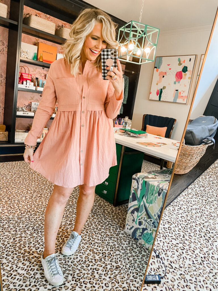 Favorite Things on Amazon by popular Nashville life and style blog, Hello Happiness: image of a R. Vivamos pink shirt dress. 