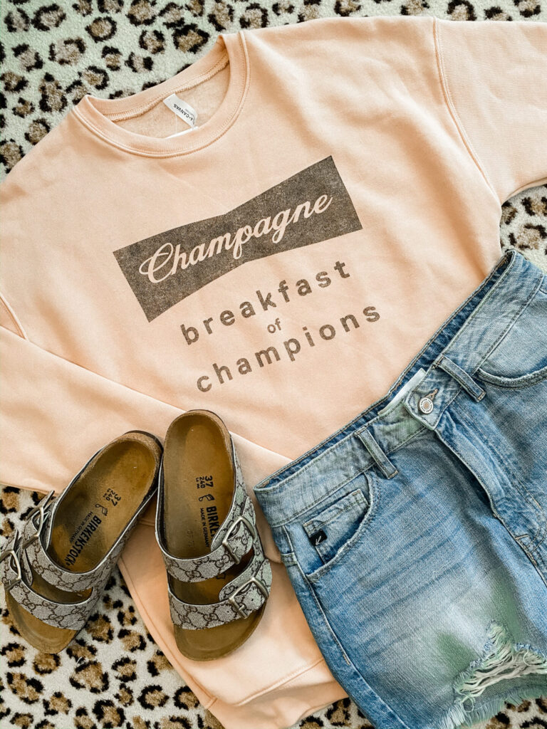 Favorite Things on Amazon by popular Nashville life and style blog, Hello Happiness: image of a Champagne for Breakfast sweatshirt. 