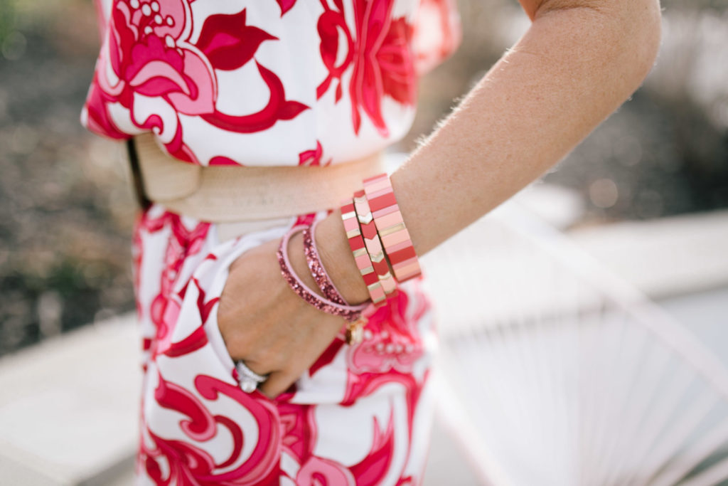 Victoria Emerson Sale by popular Nashville fashion blog, Hello Happiness: image of a woman wearing a Victoria Emerson double wrap bracelet and a Victoria Emerson Enamel Stack Bracelets.