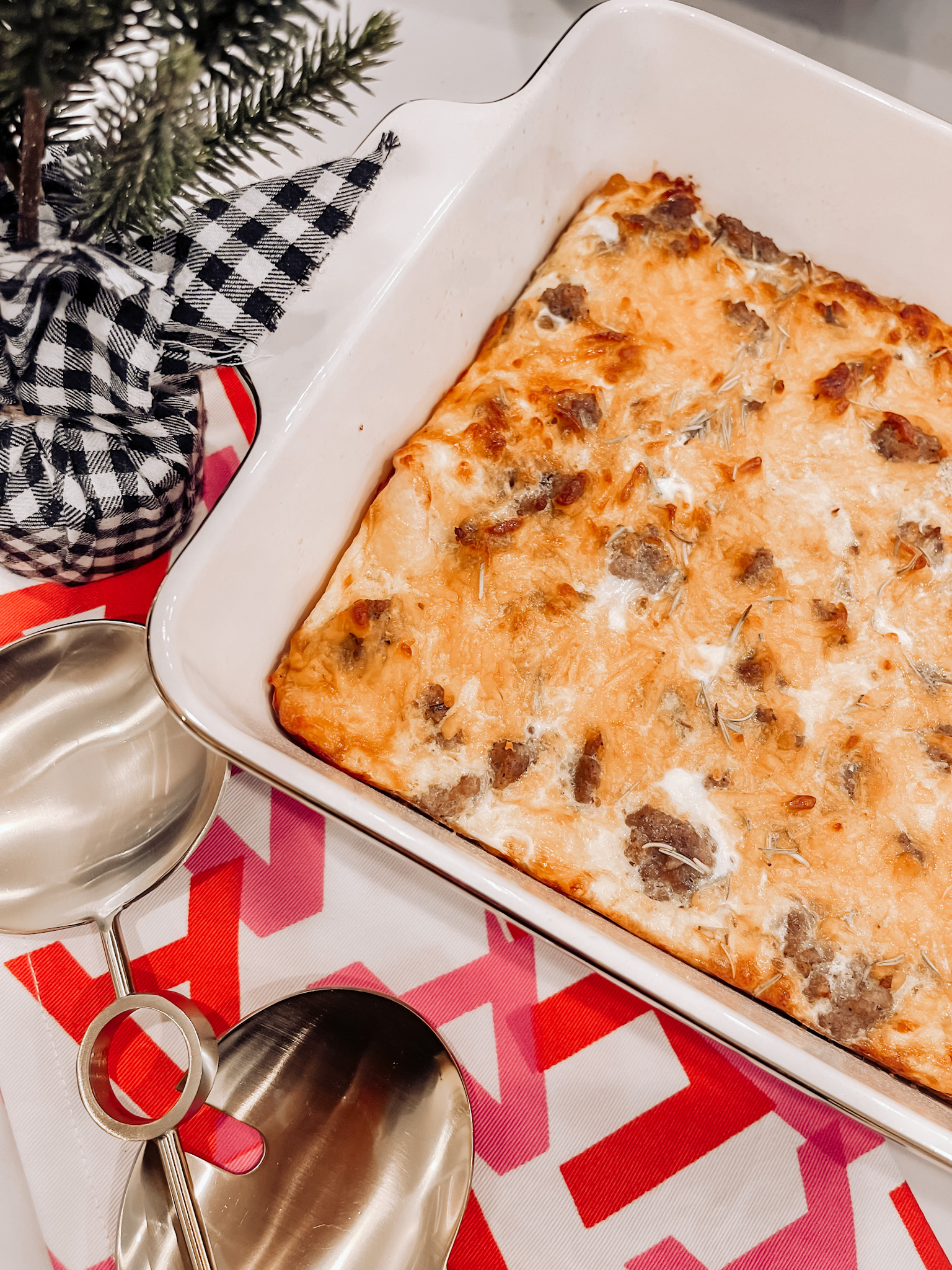 sausage and rosemary casserole recipe featured by top Nashville lifestyle blogger, Hello Happiness.