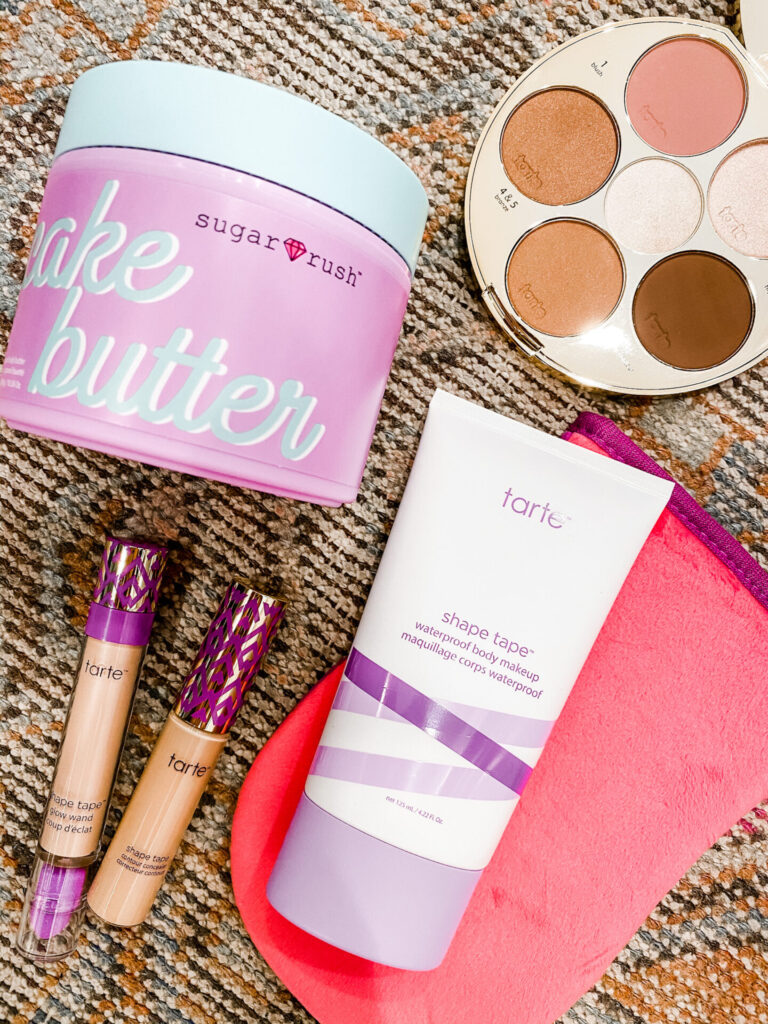 Labor Day Sales by popular Nashville fashion blog, Hello Happiness: image of tart shape tape waterproof body makeup, Tart concealer, Sugar Rush cake butter, and a shadow pallet. 