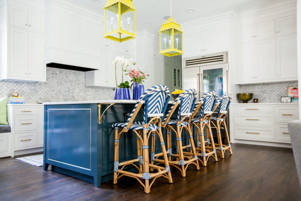 Home Paint Colors by popular Nashville life and style blog, Hello Happiness: image of a kitchen island painted in Sherwin Williams Gale Force SW 7605.