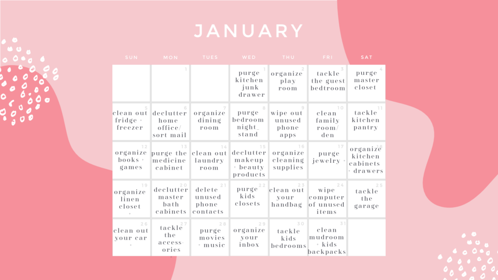 Kitchen Pantry Organization by popular Nashville life and style blog, Hello Happiness: image of January organization calendar.