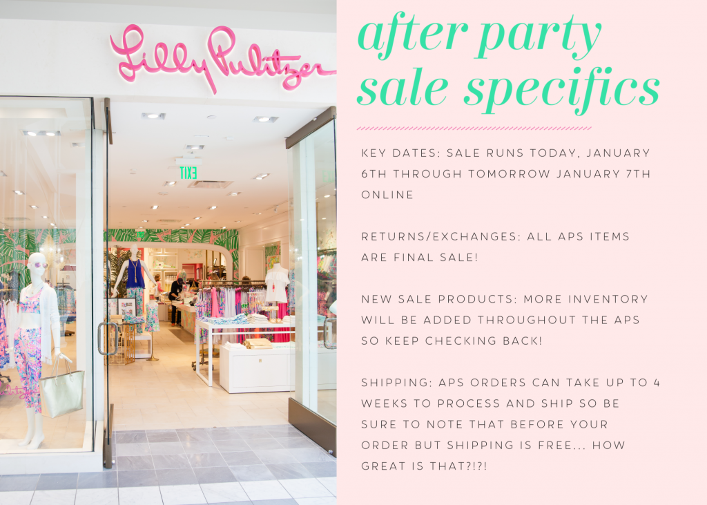 Hip Hip Hooray... The Lilly After Party Sale is Here! by popular Nashville fashion blog, Hello Happiness: digital image of Lilly Pulitzer after party sale specifics. 