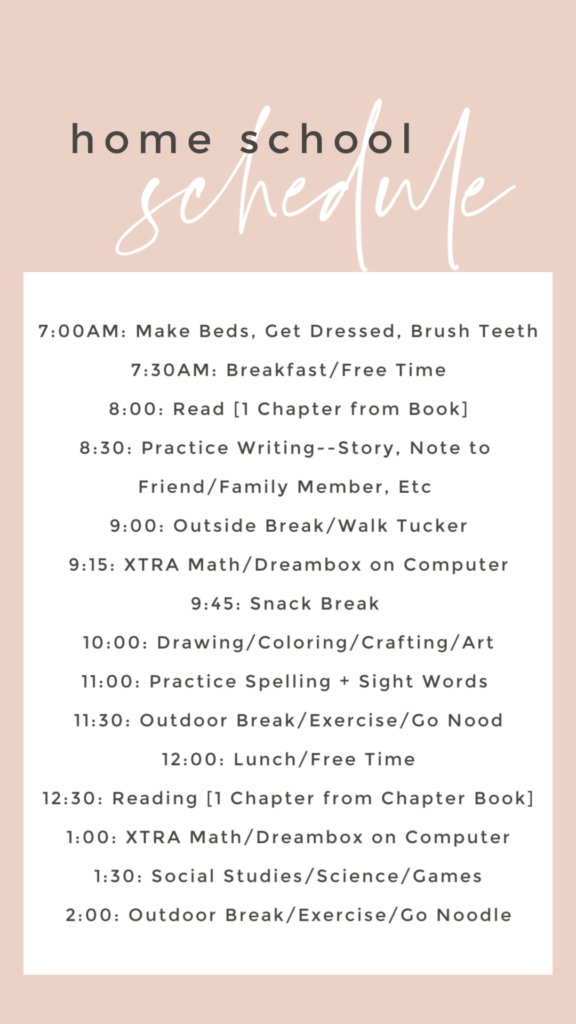 Home School Tips by popular Nashville lifestyle blog, Hello Happiness: digital image of a home school schedule.