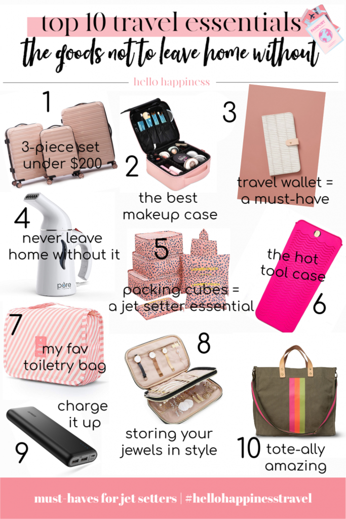 Top 10 Travel Essentials by popular Nashville life and style blog, Hello Happiness: image of Walmart iFLY Hardside Fibertech Luggage, Amazon Mossio 7 Set Packing Cubes with Shoe Bag, Joy & Lemon Womens Strappy Open Toe Mules Rivets Studs Sandal Flats, Amazon Freckles Butterfly Sunglasses Semi Cat Eye Glasses Plastic Frame Clear Gradient Lenses, Bagging Rights Army Green, TOTE-ALLY!, Amazon bagsmart Jewelry Organizer Bag, Amazon TIFENNY Bow Knot Beading Hairband, ShopBop Hat Attack Jewel Box, Amazon Nike Womens Zoom Winflo 6, portable charger, hot tool case, steamer, travel wallet, toiletry bag, and Zappos Hat Attack Day to Day Continental.