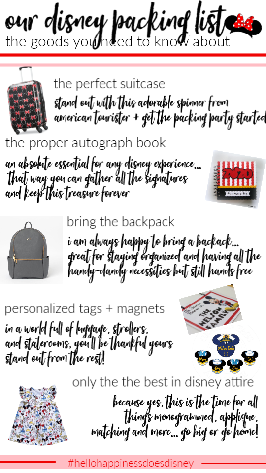 What to Pack for a Disney Cruise by popular US life and style blog, Hello Happiness: digital image of a disney packing list. 